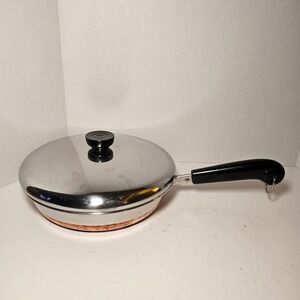 Vintage 80s Revere Ware 9 Inch Skillet Pan with Lid Copper Clad Bottom USA 1801
